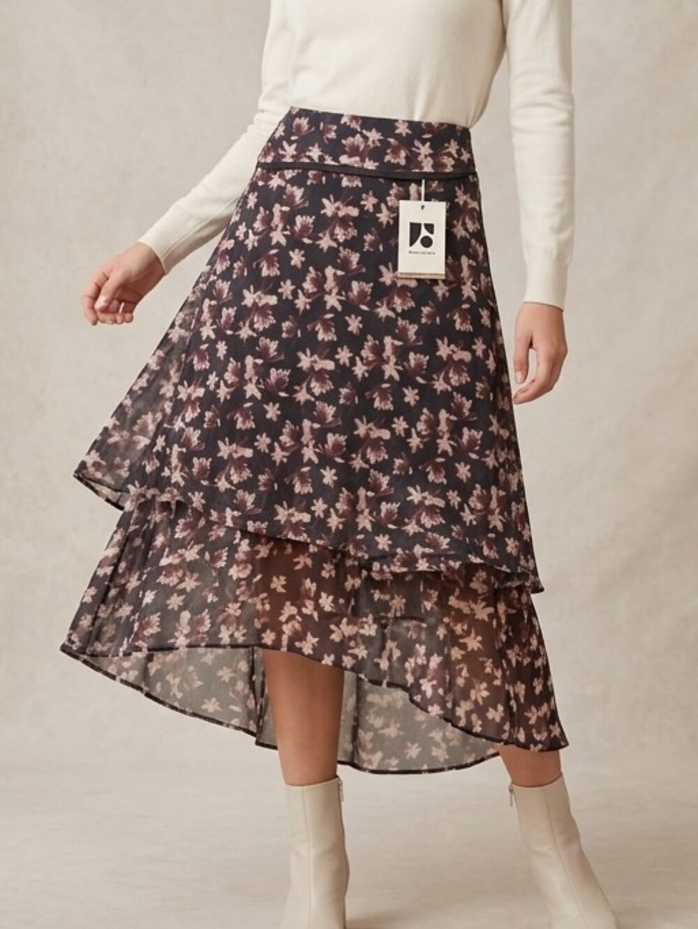Frank & Oak Black Skirt with Pink Floral Print